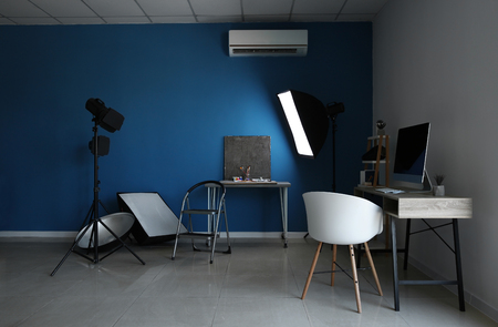 Interior of photo studio with professional equipmentの写真素材