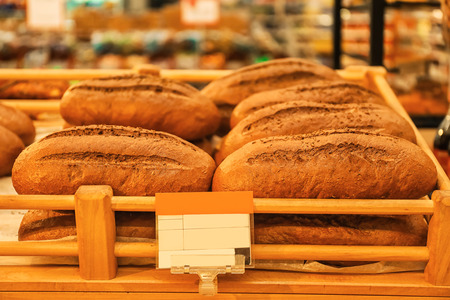 Fresh bread on shelf in bakery