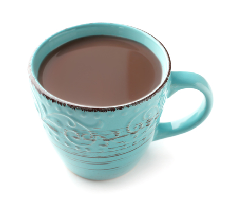 Cup of tasty cocoa on white backgroundの写真素材