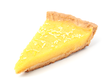 Piece of tasty lemon pie on white backgroundの写真素材