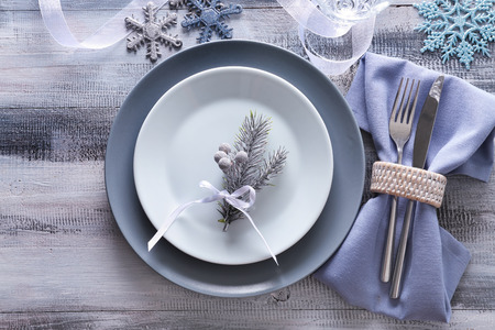 Beautiful table setting for Christmas dinnerの写真素材