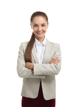 Beautiful businesswoman on white backgroundの写真素材