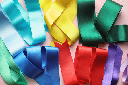 Different colorful ribbons on tableの写真素材