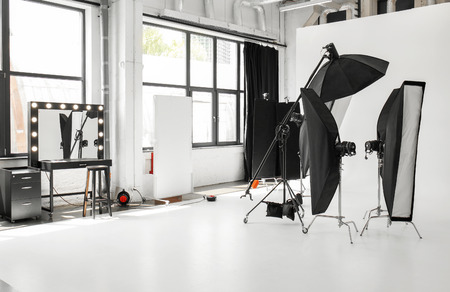 Interior of modern photo studio with professional equipmentの写真素材