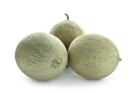 Ripe melons on white backgroundの写真素材