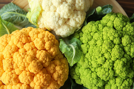 Colorful cauliflowers on plate, closeupの写真素材
