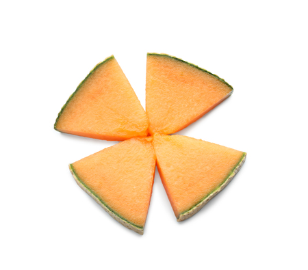 Slices of ripe melon on white backgroundの写真素材