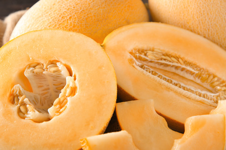 Sliced ripe melons, closeupの写真素材