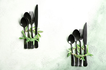 Set of cutlery on light background