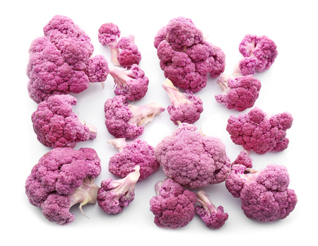 Purple cauliflower cabbage on white backgroundの写真素材