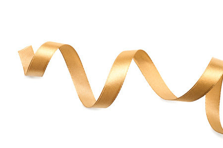 Beautiful golden ribbon on white backgroundの写真素材