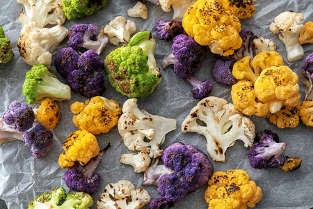 Grilled colorful cauliflowers on parchmentの写真素材