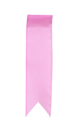 Pink ribbon bookmark on white backgroundの写真素材