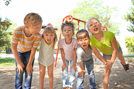 Portrait of funny little children outdoorsの写真素材