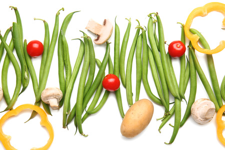 Flat lay composition with various vegetables on white background