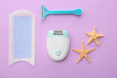 Set for hair removing on color backgroundの写真素材