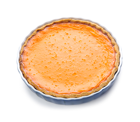 Tasty pumpkin pie on white backgroundの写真素材