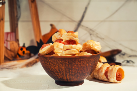 Creative food prepared for Halloween party on tableの写真素材