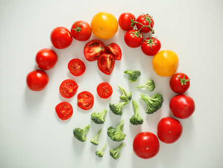 Composition with different vegetables on white backgroundの写真素材