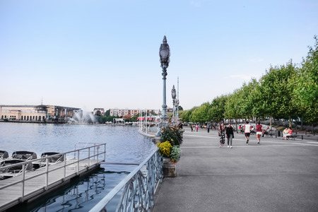 Beautiful embankment in cozy cityの写真素材