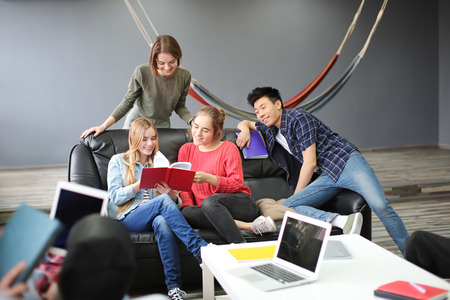 Students resting together in campus building
