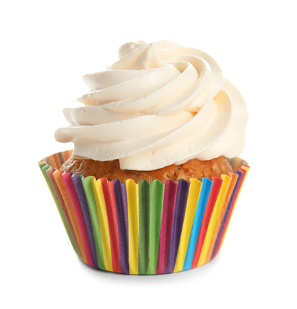 Delicious cupcake on white backgroundの写真素材