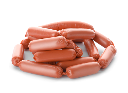 Delicious sausages on white backgroundの写真素材