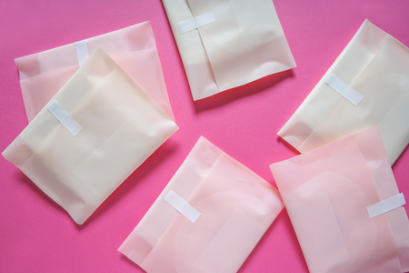 Menstrual pads on color backgroundの写真素材