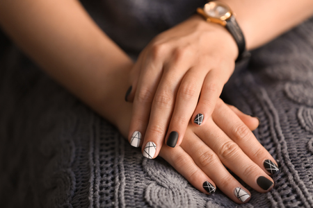 Woman with stylish beautiful manicure, closeupの写真素材