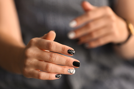 Woman with stylish beautiful manicure, closeupの写真素材