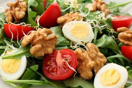Delicious fresh salad with walnuts, closeupの写真素材