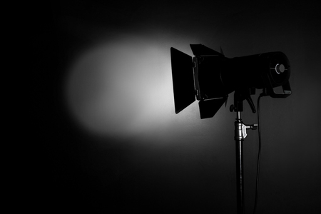 Professional lighting equipment on dark backgroundの写真素材