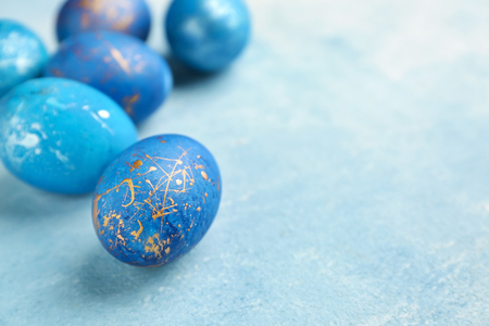 Easter eggs on color backgroundの写真素材