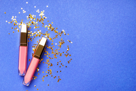 Lipsticks on color backgroundの写真素材