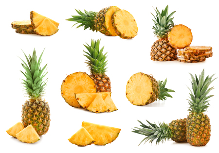 Set of juicy pineapples on white backgroundの写真素材