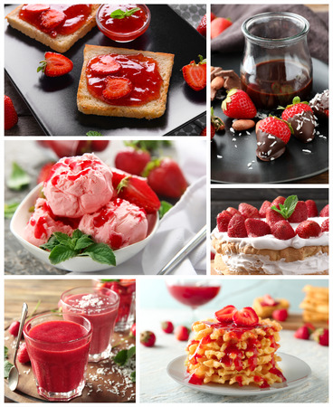Collection of delicious strawberry dessertsの写真素材