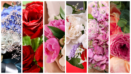 Set of beautiful flower bouquets, closeupの写真素材