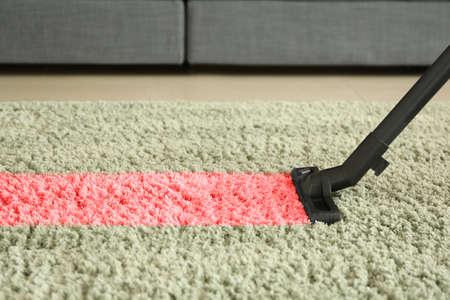 Hoovering of carpet with vacuum cleanerの写真素材