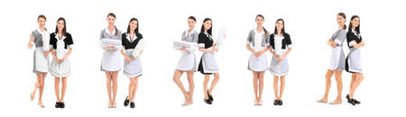 Set of beautiful chambermaids on white backgroundの写真素材
