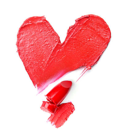 Sample of bright lipstick on white backgroundの写真素材