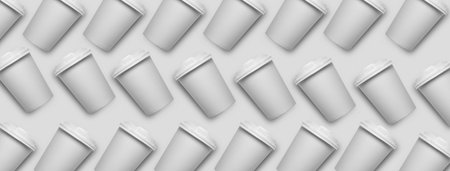 Many takeaway coffee cups on light backgroundの写真素材
