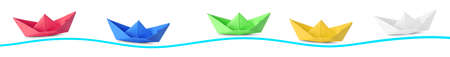 Colorful origami boats on white backgroundの写真素材