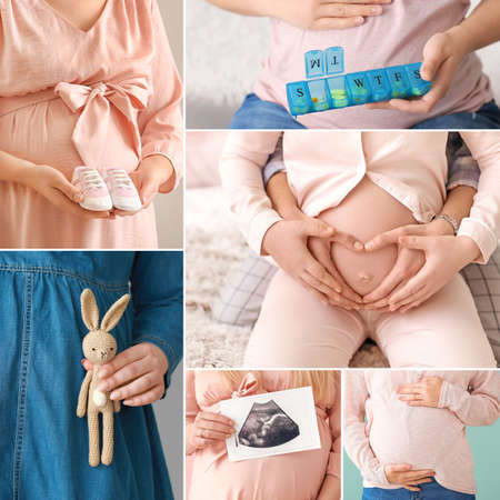 Collage of photos with beautiful pregnant womenの写真素材