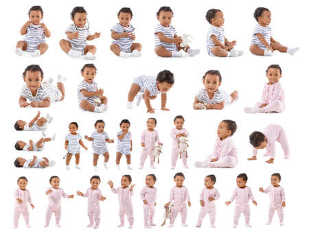 Collage with cute African-American baby on white backgroundの写真素材
