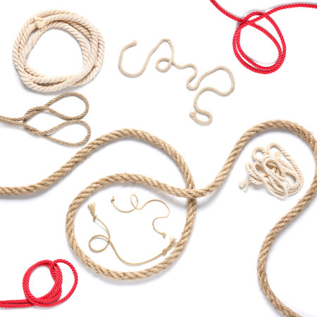 Different ropes on white backgroundの写真素材