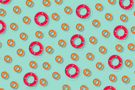 Many lifebuoy rings on color background