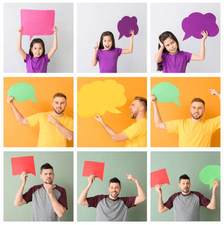 Different people with blank speech bubblesの写真素材