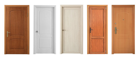 Different doors on white backgroundの写真素材