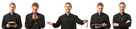 Handsome priest on white background