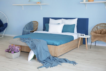 Stylish interior of modern bedroomの写真素材